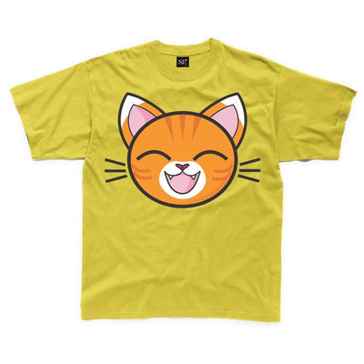 Cartoon Tabby Cat Ginger Kitten Children's Unisex T Shirt 7-8 / Yellow
