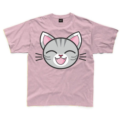 Cartoon Tabby Cat Grey Kitten Children's Unisex T Shirt 7-8 / Light Pink