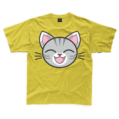 Cartoon Tabby Cat Grey Kitten Children's Unisex T Shirt 7-8 / Yellow