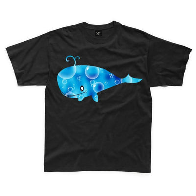 Cartoon Whale with Bubbles Children's Unisex T Shirt 3-4 / Black