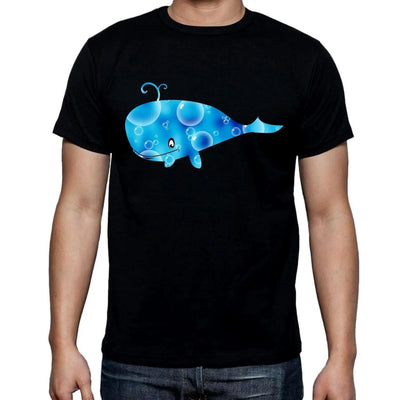 Cartoon Whale with Bubbles Men's T Shirt L / Black