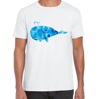 Cartoon Whale with Bubbles Men's T Shirt L / White