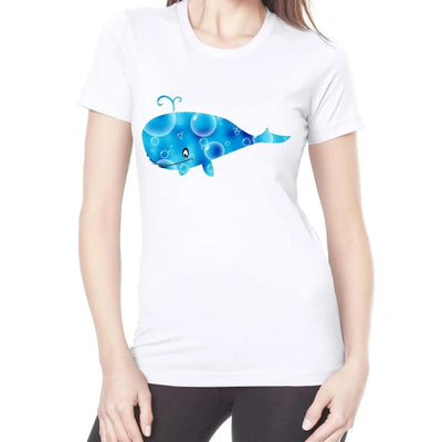 Cartoon Whale with Bubbles Women's T Shirt M / White