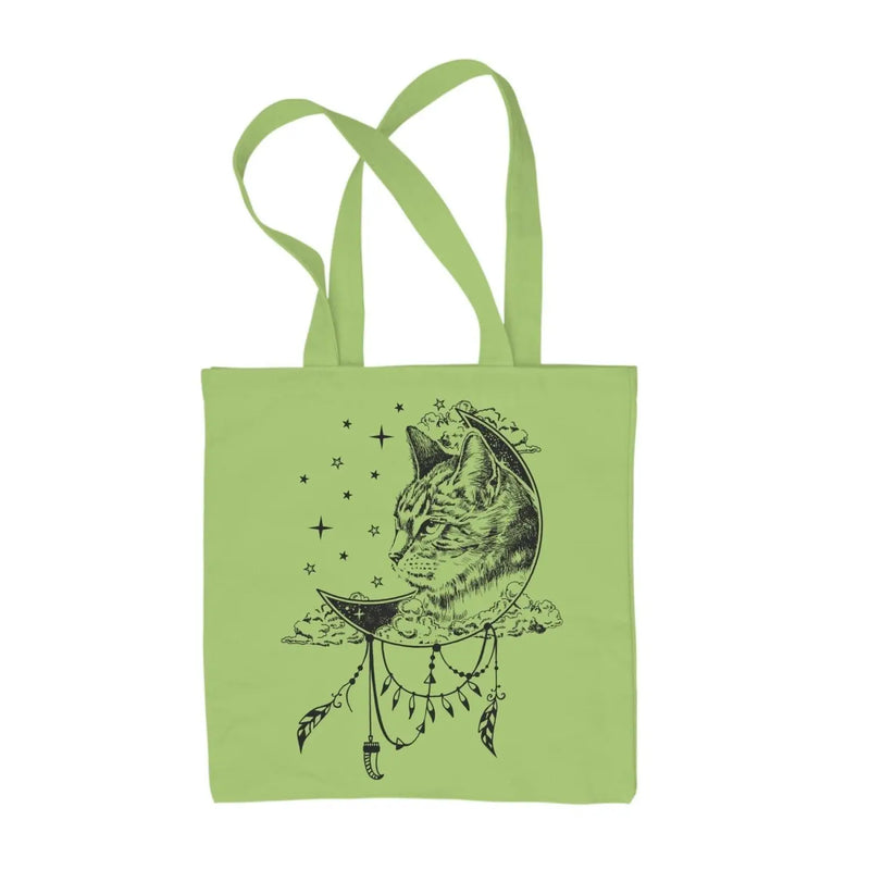 Cat Dreamcatcher Native American Tattoo Hipster Large Print Tote Shoulder Shopping Bag Lime Green