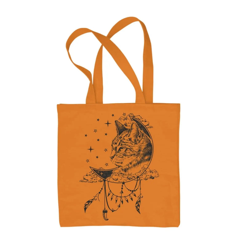 Cat Dreamcatcher Native American Tattoo Hipster Large Print Tote Shoulder Shopping Bag Orange