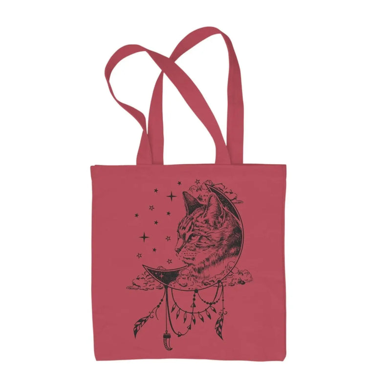 Cat Dreamcatcher Native American Tattoo Hipster Large Print Tote Shoulder Shopping Bag Red