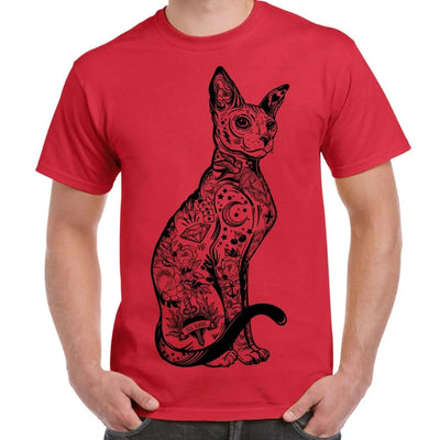 Cat With Tattoos Hipster Large Print Men's T-Shirt Large / Red