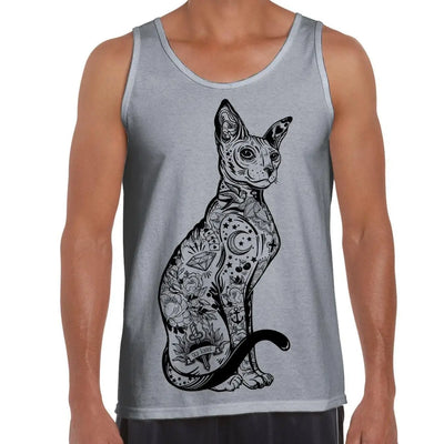 Cat With Tattoos Hipster Large Print Men's Vest Tank Top Large / Light Grey