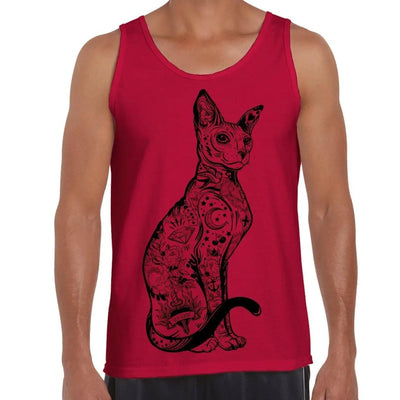 Cat With Tattoos Hipster Large Print Men's Vest Tank Top Large / Red