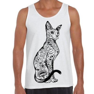 Cat With Tattoos Hipster Large Print Men's Vest Tank Top Large / White
