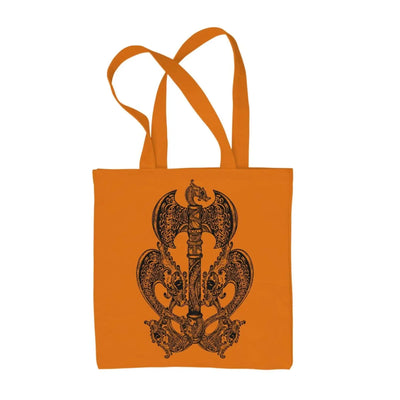 Celtic Axe with Dragons  Design Tattoo Hipster Large Print Tote Shoulder Shopping Bag Orange
