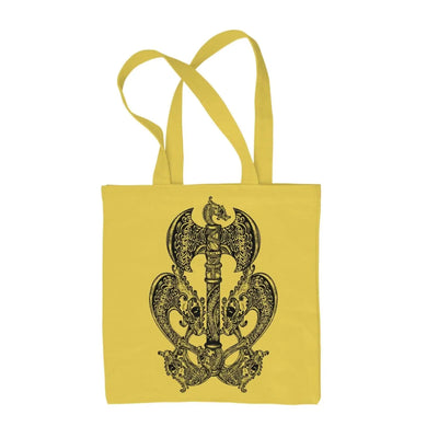 Celtic Axe with Dragons  Design Tattoo Hipster Large Print Tote Shoulder Shopping Bag Yellow
