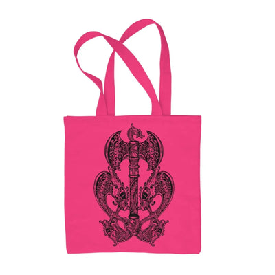 Celtic Axe with Dragons  Design Tattoo Hipster Large Print Tote Shoulder Shopping Bag Hot Pink
