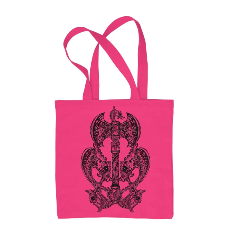 Celtic Axe with Dragons  Design Tattoo Hipster Large Print Tote Shoulder Shopping Bag Hot Pink
