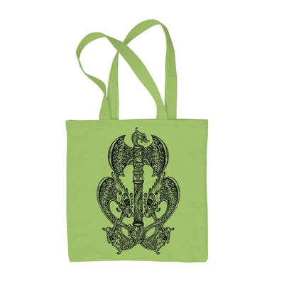 Celtic Axe with Dragons  Design Tattoo Hipster Large Print Tote Shoulder Shopping Bag Lime Green