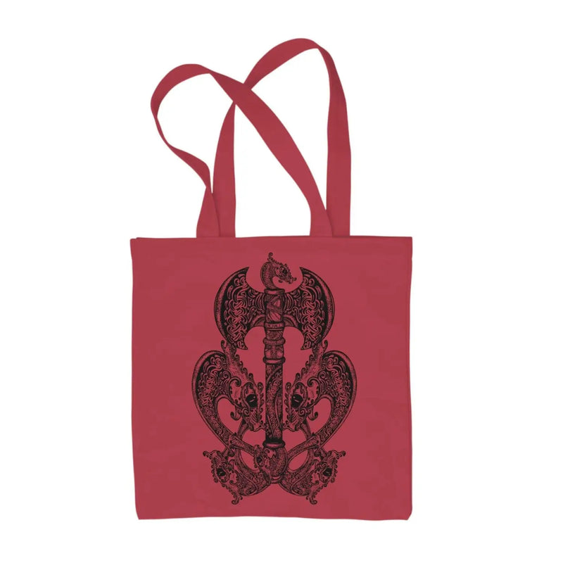 Celtic Axe with Dragons  Design Tattoo Hipster Large Print Tote Shoulder Shopping Bag Red