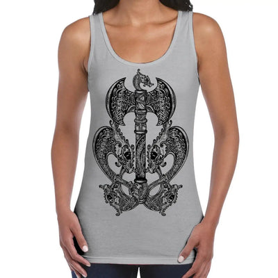 Celtic Axe with Dragons  Design Tattoo Hipster Large Print Women's Vest Tank Top XXL / Light Grey