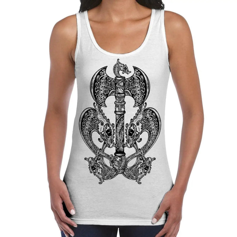 Celtic Axe with Dragons  Design Tattoo Hipster Large Print Women&