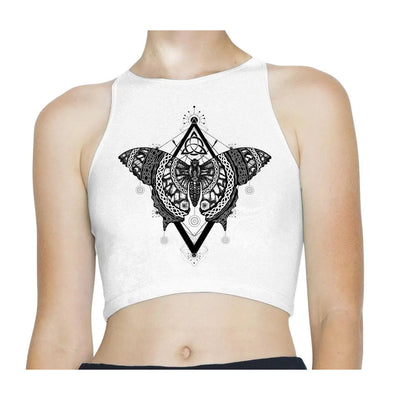 Celtic Butterfly Design Tattoo Hipster Sleeveless High Neck Crop Top L