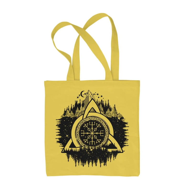 Celtic Knot Forest Design Tattoo Hipster Large Print Tote Shoulder Shopping Bag Yellow