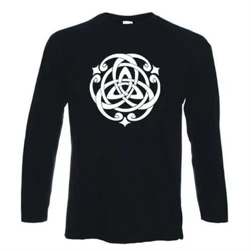Celtic Knot White Print Long Sleeve T-Shirt L / Black