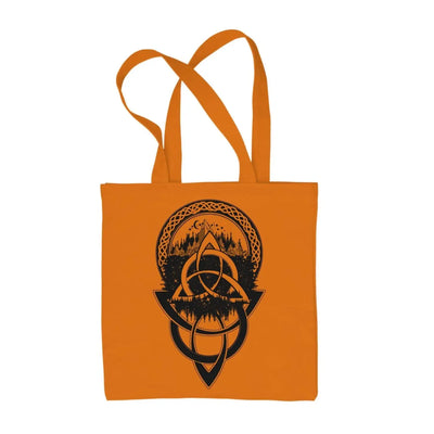 Celtic Knot with Mountains  Design Tattoo Hipster Large Print Tote Shoulder Shopping Bag Orange