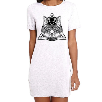 Celtic Knot Wolf  Design Tattoo Hipster Large Print Women's T-Shirt Dress Medium