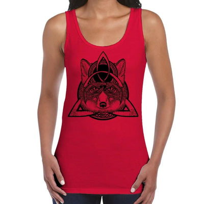 Celtic Knot Wolf  Design Tattoo Hipster Large Print Women's Vest Tank Top XXL / Red