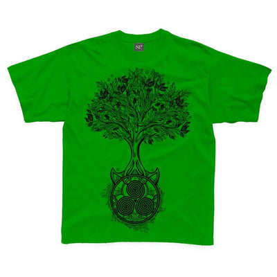 Celtic Spiral Tree of Life Large Print Kids Children's T-Shirt 3-4 / Kelly Green
