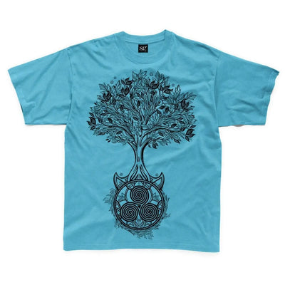 Celtic Spiral Tree of Life Large Print Kids Children's T-Shirt 3-4 / Sapphire Blue