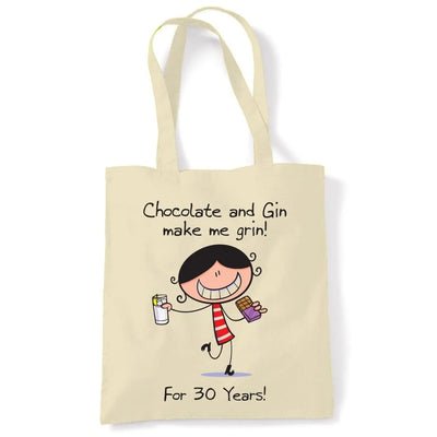 Chocolate & Gin Make Me Grin Women's 30th Birthday Present Shoulder Tote Bag