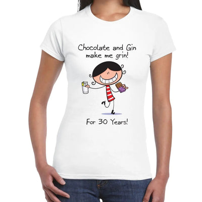 Chocolate & Gin Make Me Grin Women's 30th Birthday Present T-Shirt M