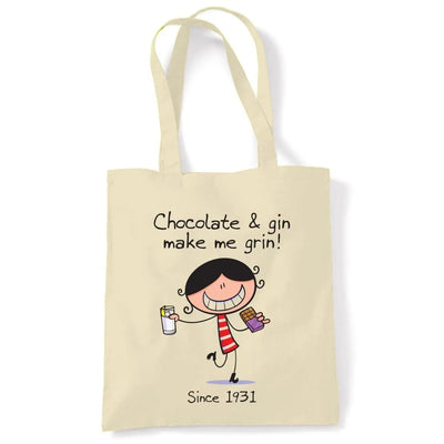 Chocolate & Gin Make Me Grin Women's 85th Birthday Present Shoulder Tote Bag