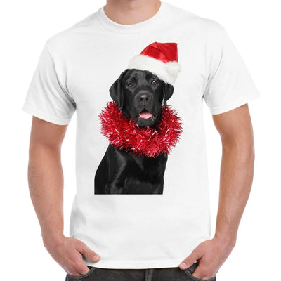 Christmas Black Labrador with Santa Hat Men's T-Shirt XL