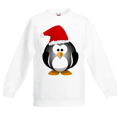 Christmas Cartoon Penguin with Santa Hat Childrens Kids Sweatshirt Jumper 7-8