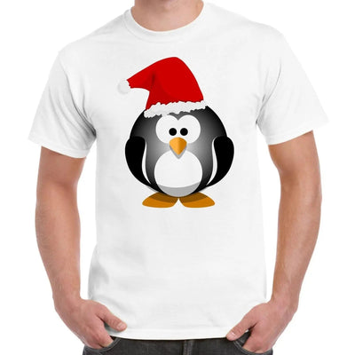 Christmas Cartoon Penguin with Santa Hat Men's T-Shirt M