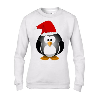 Christmas Cartoon Penguin with Santa Hat Womens Sweatshirt Jumper L