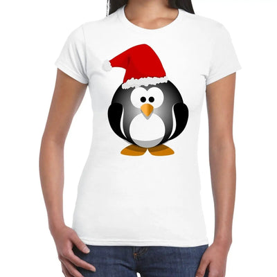 Christmas Cartoon Penguin with Santa Hat Women's T-Shirt XL