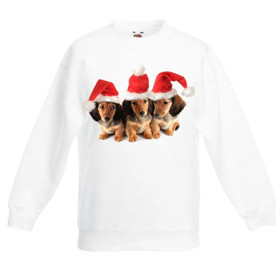 Christmas Dachshund Puppies with Santa Hats Childrens Kids Sweatshirt Jumper 7-8