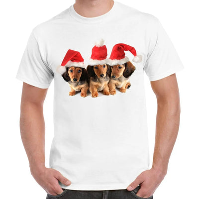 Christmas Dachshund Puppies with Santa Hats Men's T-Shirt 3XL