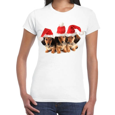 Christmas Dachshund Puppies with Santa Hats Women's T-Shirt M