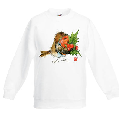 Christmas Robin with Holly Childrens Kids Sweatshirt Jumper 9-11