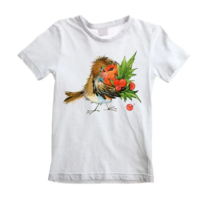 Christmas Robin with Holly Childrens Kids T-Shirt 9-10