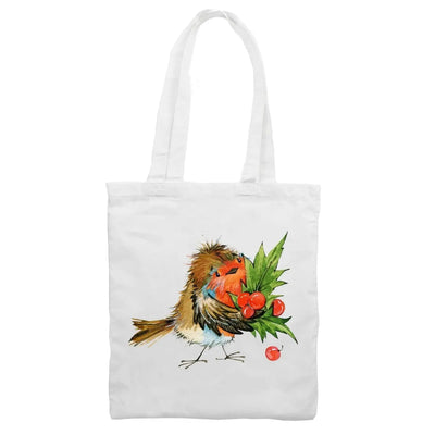 Christmas Robin with Holly Tote Shoulder Shopping Bag