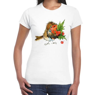 Christmas Robin with Holly Women's T-Shirt S