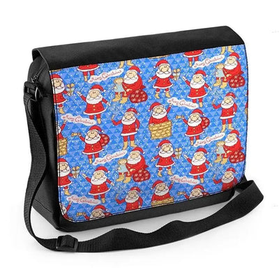 Christmas Santa Pattern On Blue Background Laptop Messenger Bag
