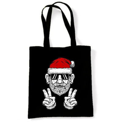 Cool Hipster Santa Christmas Tote Shoulder Shopping Bag Black
