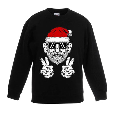 Cool Hipster Santa Hat Christmas Childrens Kids Sweatshirt Jumper 14-15 / Black