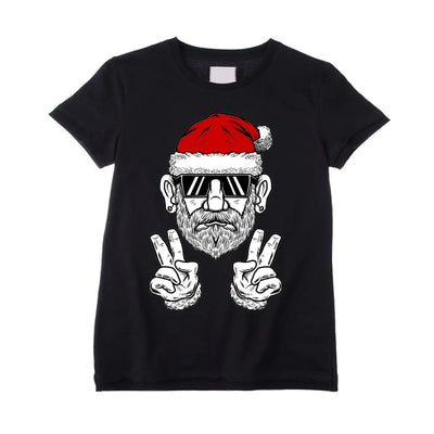 Cool Hipster Santa Hat Christmas Childrens Kids T-Shirt 9-10 / Black