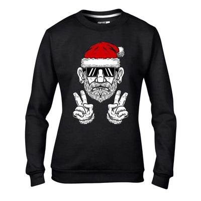 Cool Hipster Santa Hat Christmas Women's Sweatshirt Jumper XL / Black